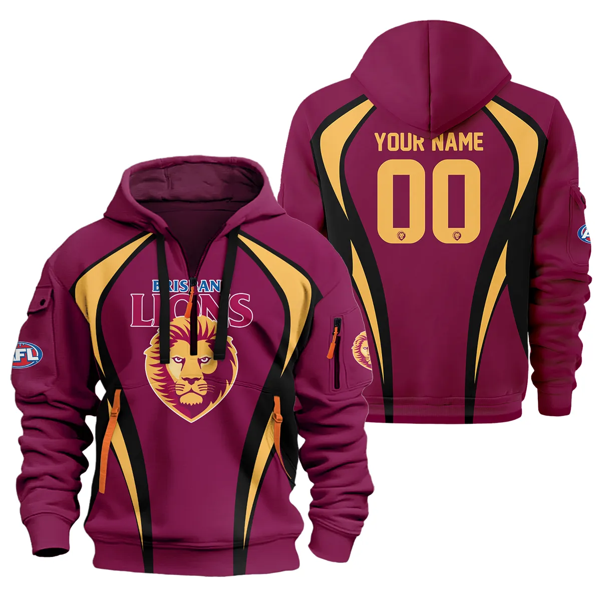 Brisbane Lions Afl Exclusive Logo Half Zip Hoodie For Men Women