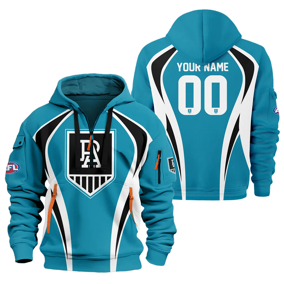 Port Adelaide Power Afl Exclusive Logo Hoodie Half Zipper