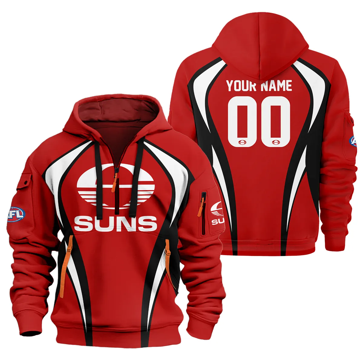 Gold Coast Suns Afl Exclusive Logo Hoodie Half Zipper