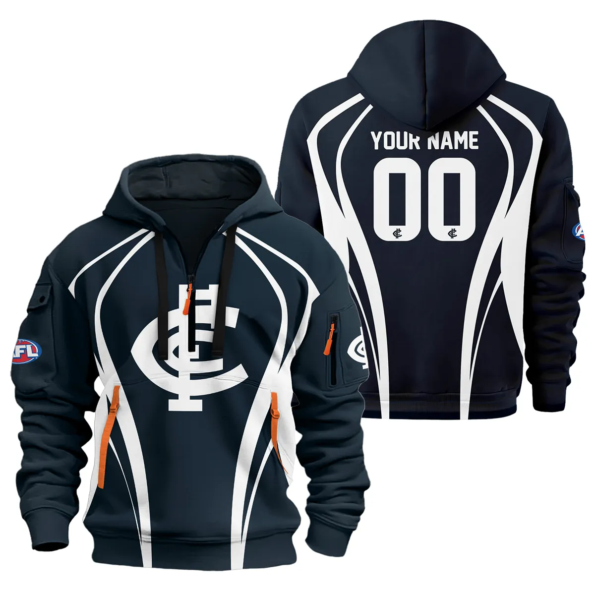 Carlton Blues Afl Exclusive Logo Hoodie Half Zipper
