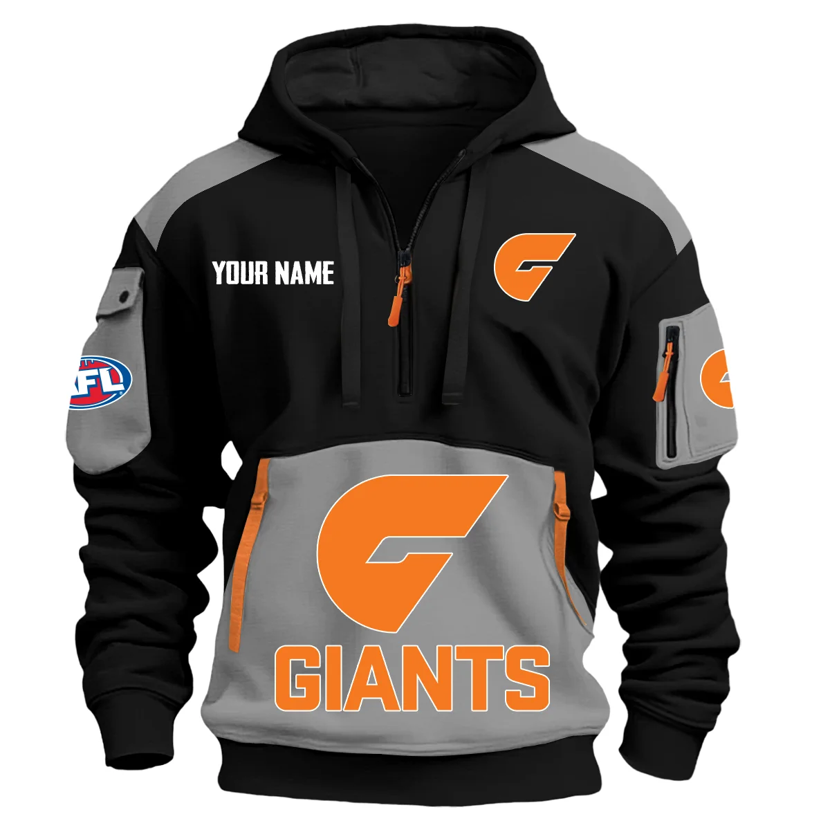 Gws Giants Afl Exclusive Logo Hoodie Half Zipper Gray