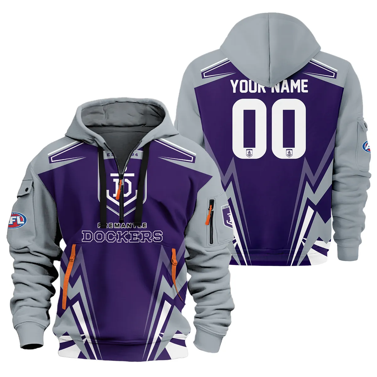 Fremantle Dockers Afl Exclusive Logo Half Zip Hoodie For Men Women