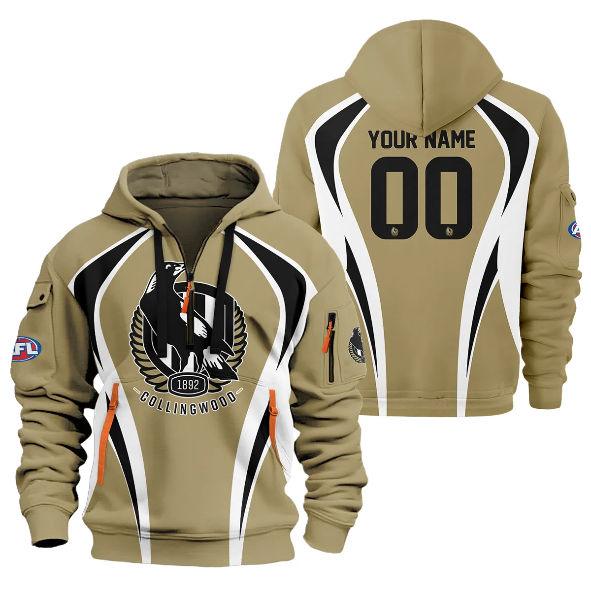 Collingwood Magpies Afl Exclusive Logo Hoodie Half Zipper