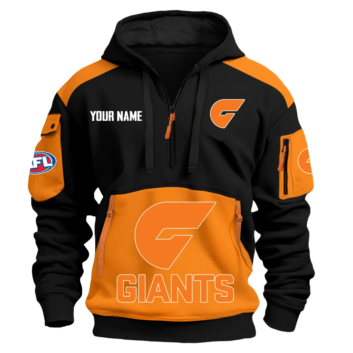 Gws Giants Afl Exclusive Logo Hoodie Half Zipper Orange