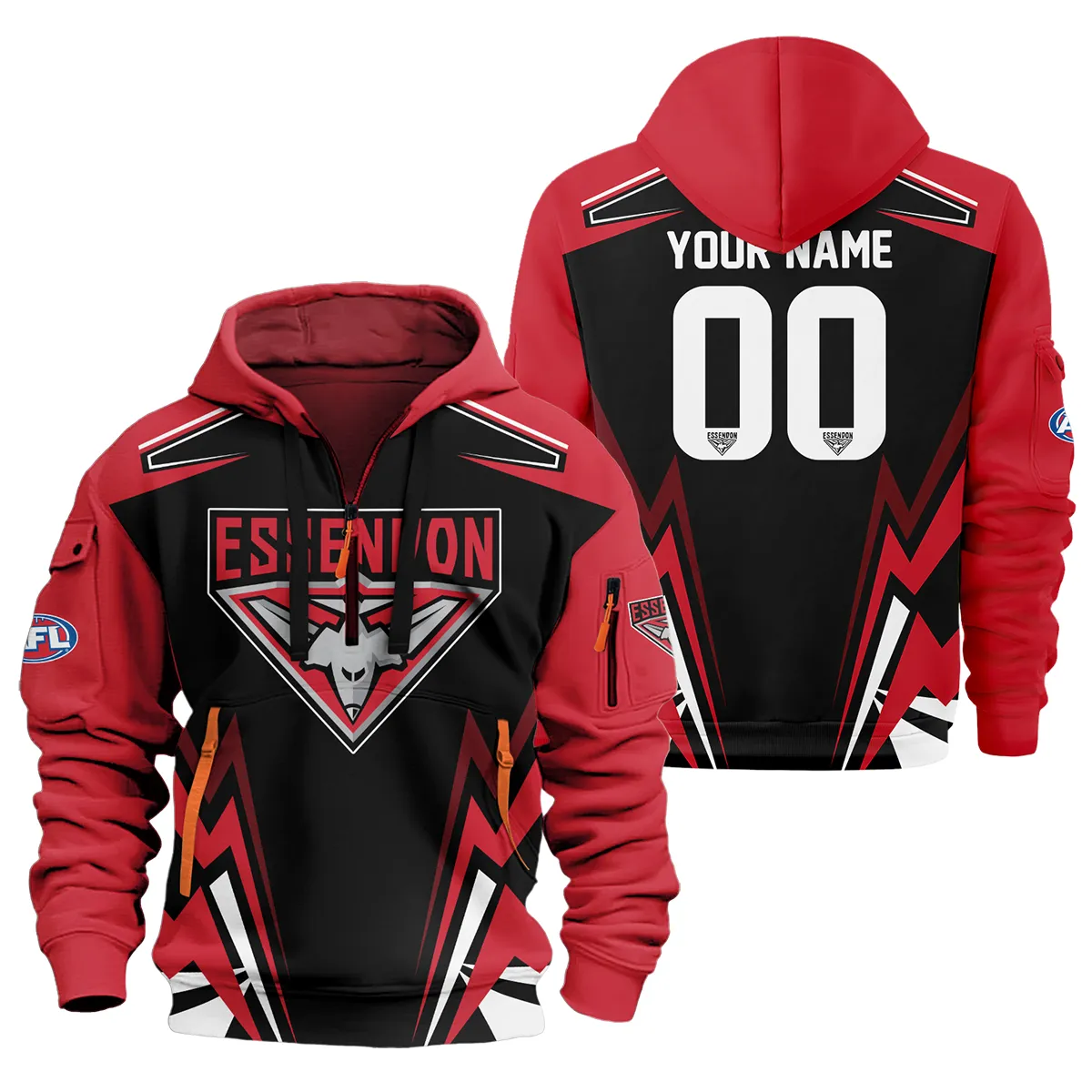 Essendon Bombers Afl Exclusive Logo Half Zip Hoodie For Men Women
