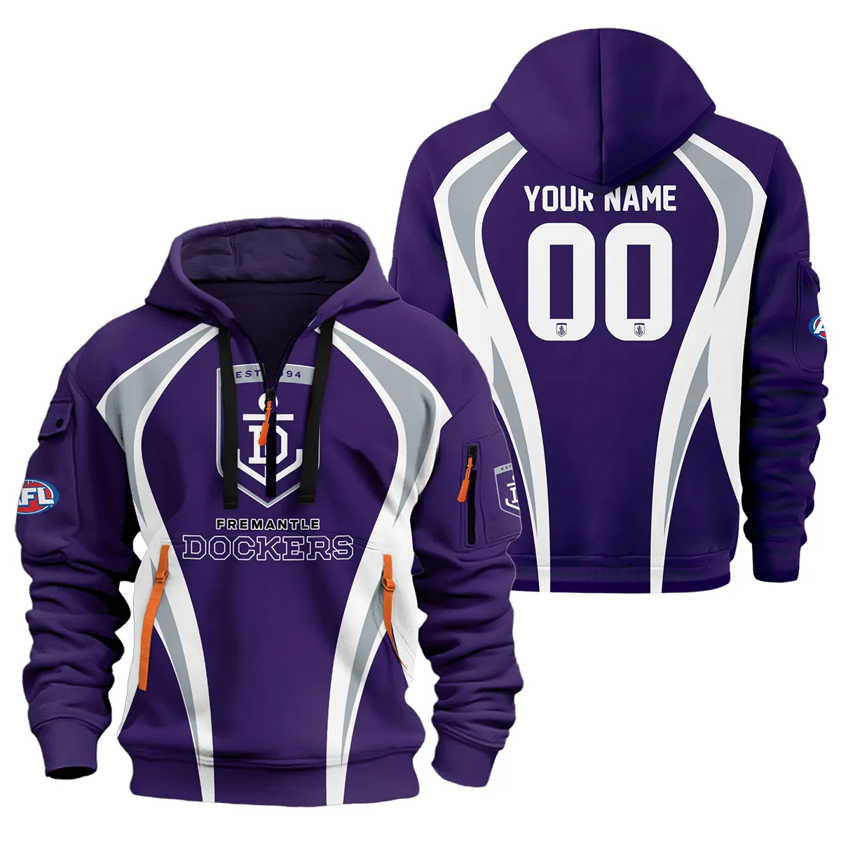 Fremantle Dockers Afl Exclusive Logo Hoodie Half Zipper