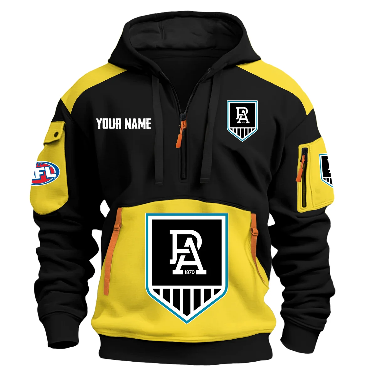 Port Adelaide Power Afl Exclusive Logo Hoodie Half Zipper Yellow