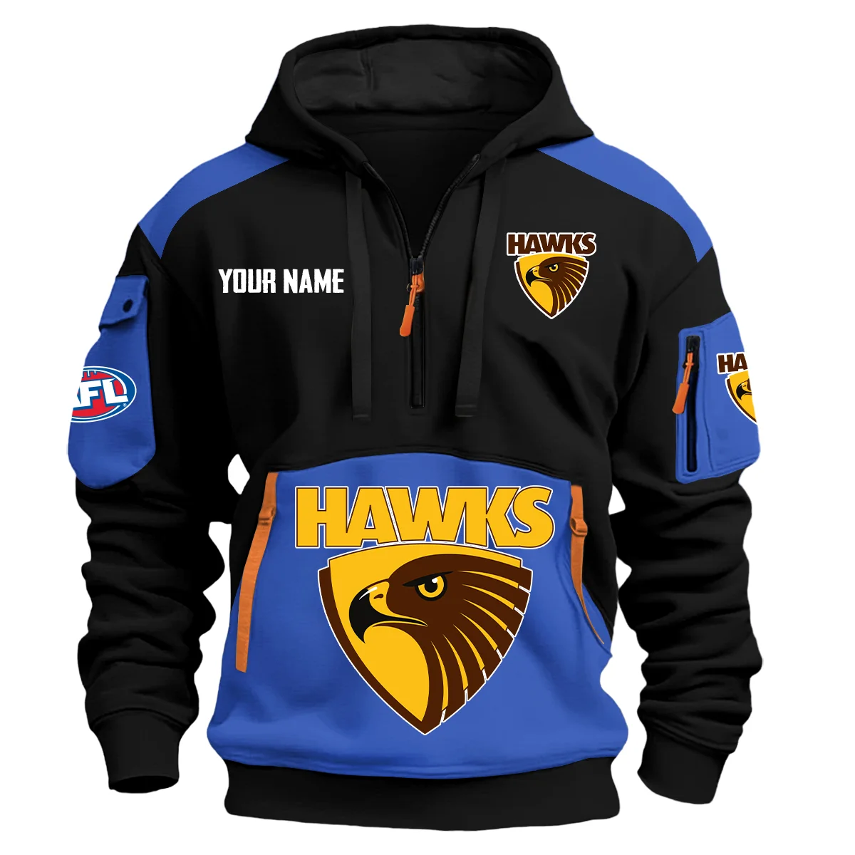 Hawthorn Hawks Afl Exclusive Logo Hoodie Half Zipper Blue