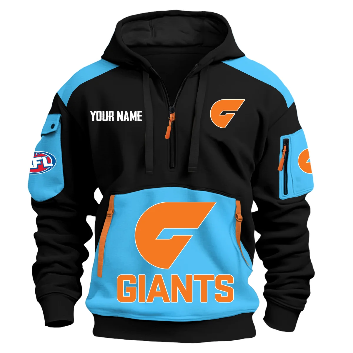 Gws Giants Afl Exclusive Logo Hoodie Half Zipper Light Blue