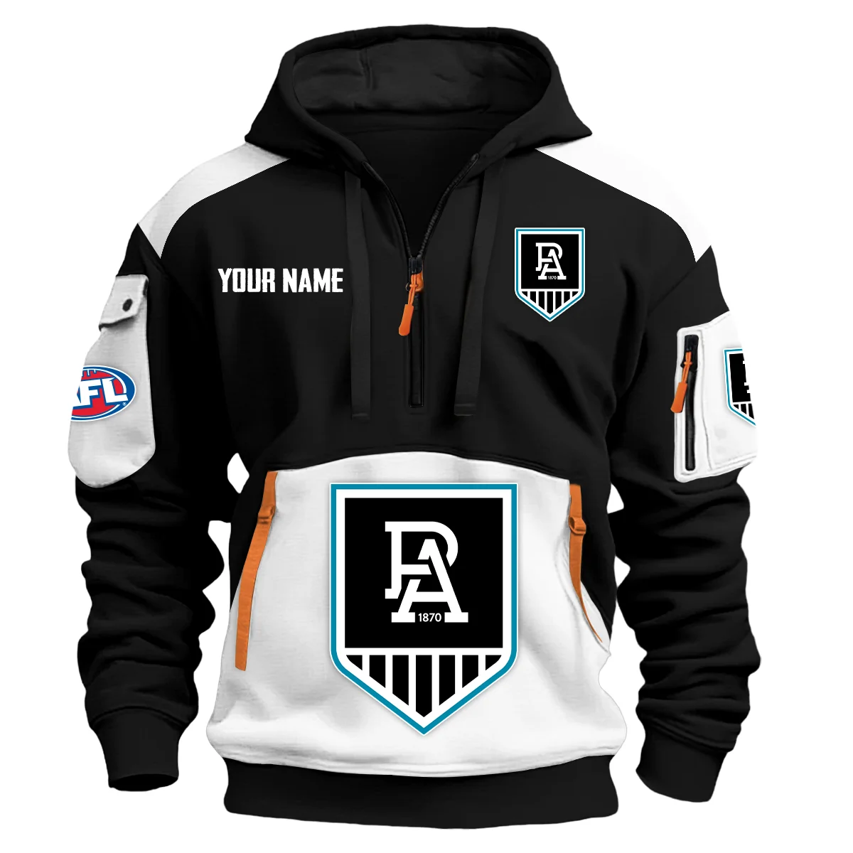Port Adelaide Power Afl Exclusive Logo Hoodie Half Zipper White