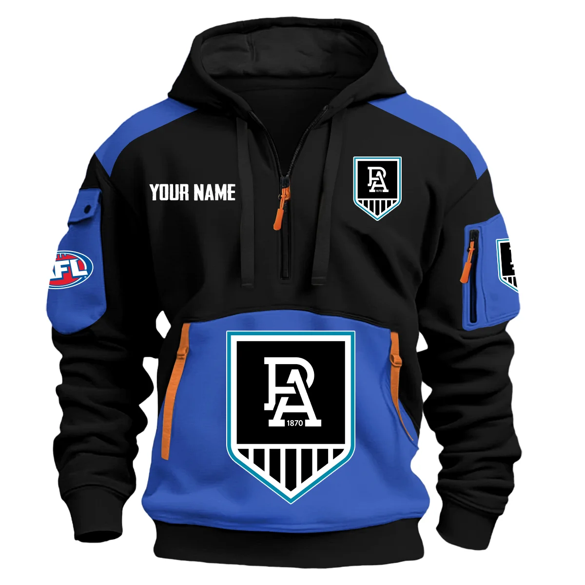 Port Adelaide Power Afl Exclusive Logo Hoodie Half Zipper Blue