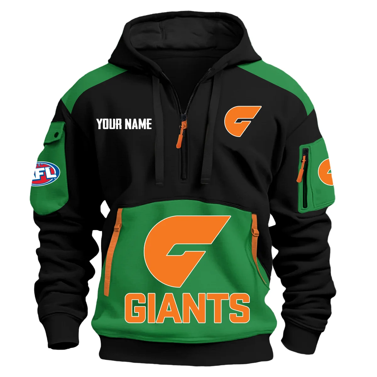 Gws Giants Afl Exclusive Logo Hoodie Half Zipper Green