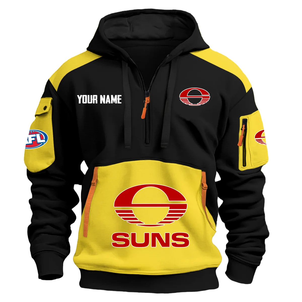 Gold Coast Suns Afl Exclusive Logo Hoodie Half Zipper Yellow