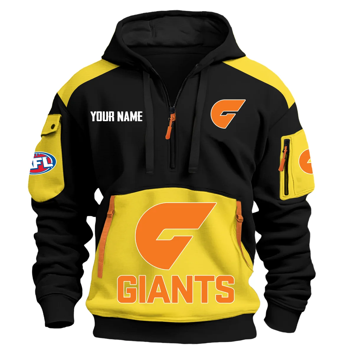 Gws Giants Afl Exclusive Logo Hoodie Half Zipper Yellow