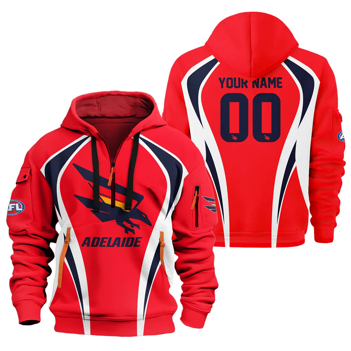 Adelaide Crows Afl Exclusive Logo Half Zip Hoodie For Men Women