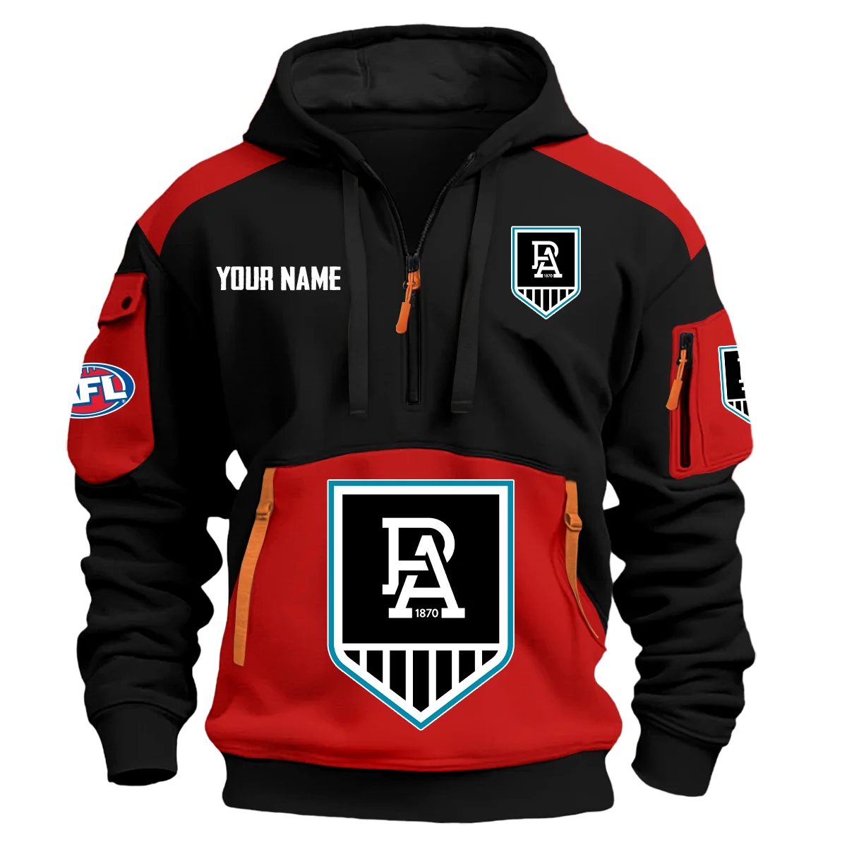 Port Adelaide Power Afl Exclusive Logo Hoodie Half Zipper Red