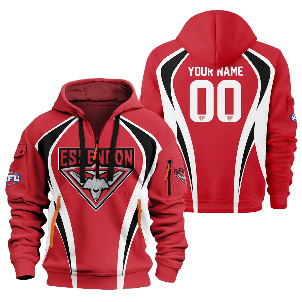 Essendon Bombers Afl Exclusive Logo Hoodie Half Zipper