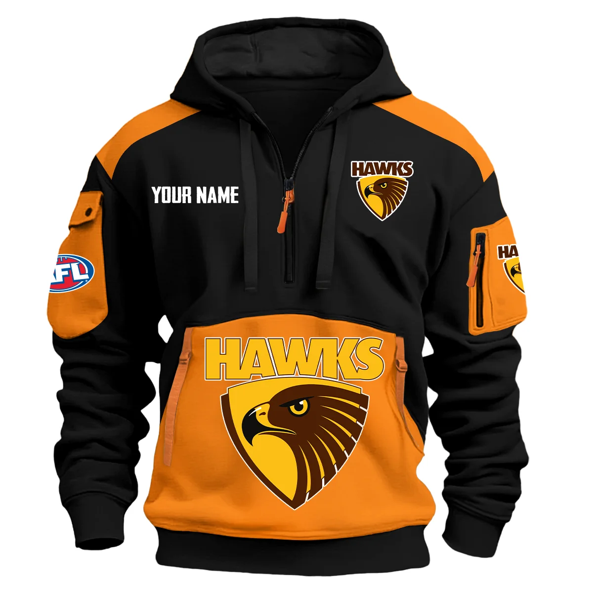 Hawthorn Hawks Afl Exclusive Logo Hoodie Half Zipper Orange