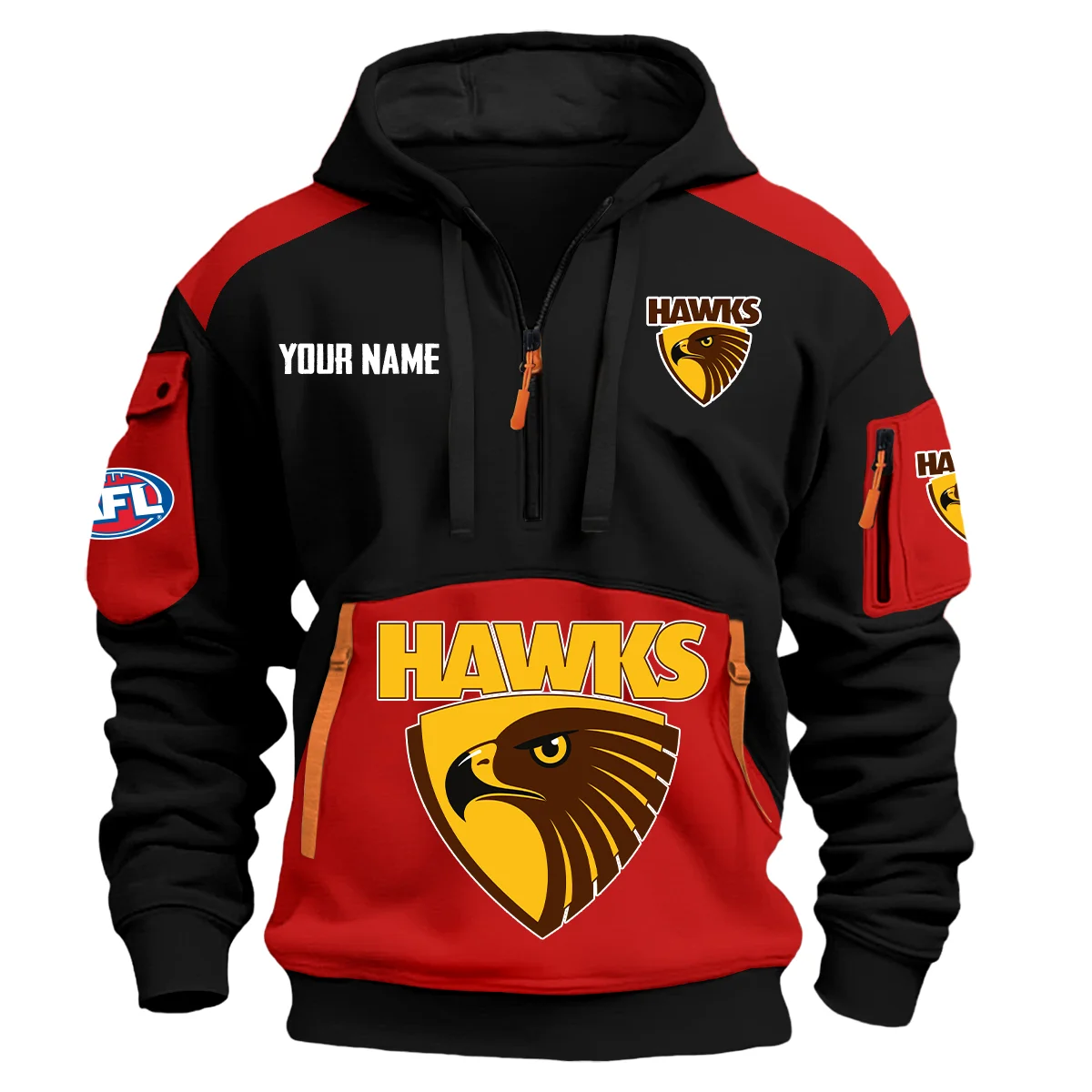 Hawthorn Hawks Afl Exclusive Logo Hoodie Half Zipper Red
