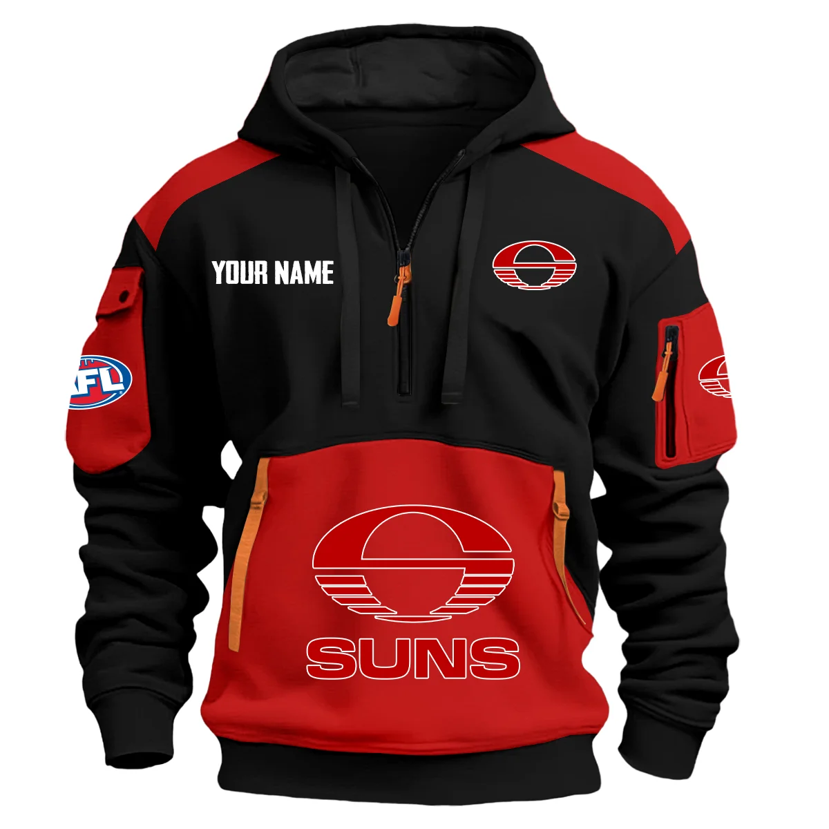 Gold Coast Suns Afl Exclusive Logo Hoodie Half Zipper Red