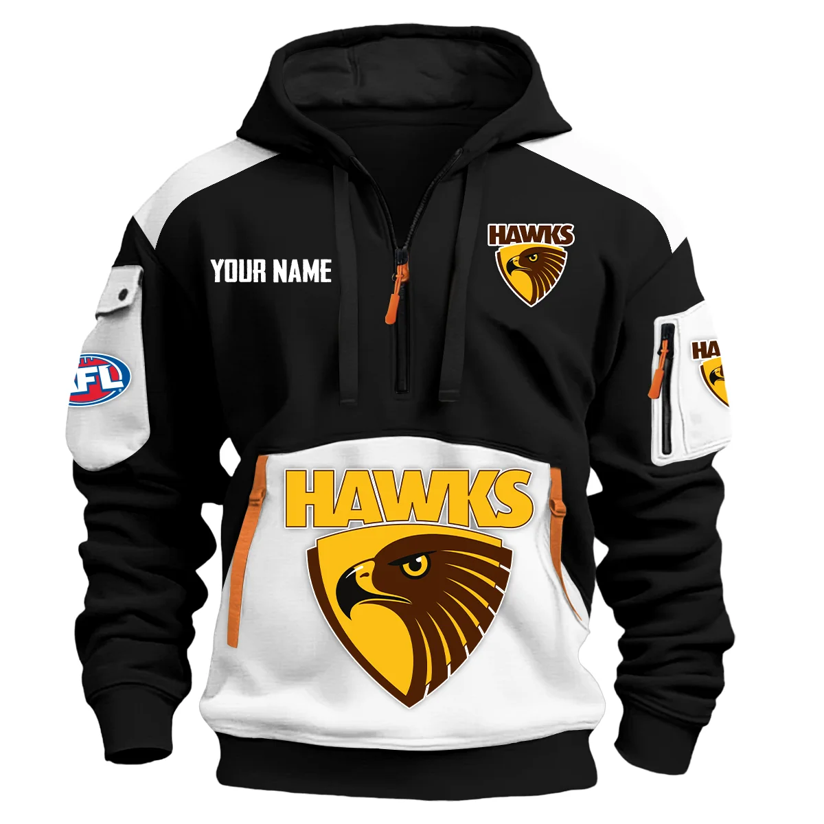 Hawthorn Hawks Afl Exclusive Logo Hoodie Half Zipper White