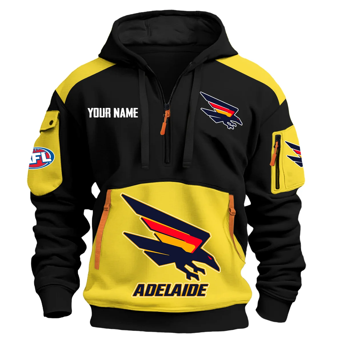 Adelaide Crows Afl Exclusive Logo Hoodie Half Zipper Yellow