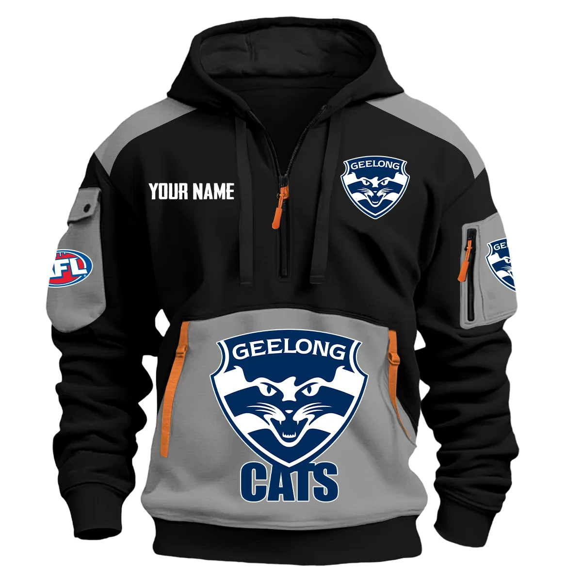 Geelong Cats Afl Exclusive Logo Hoodie Half Zipper Gray