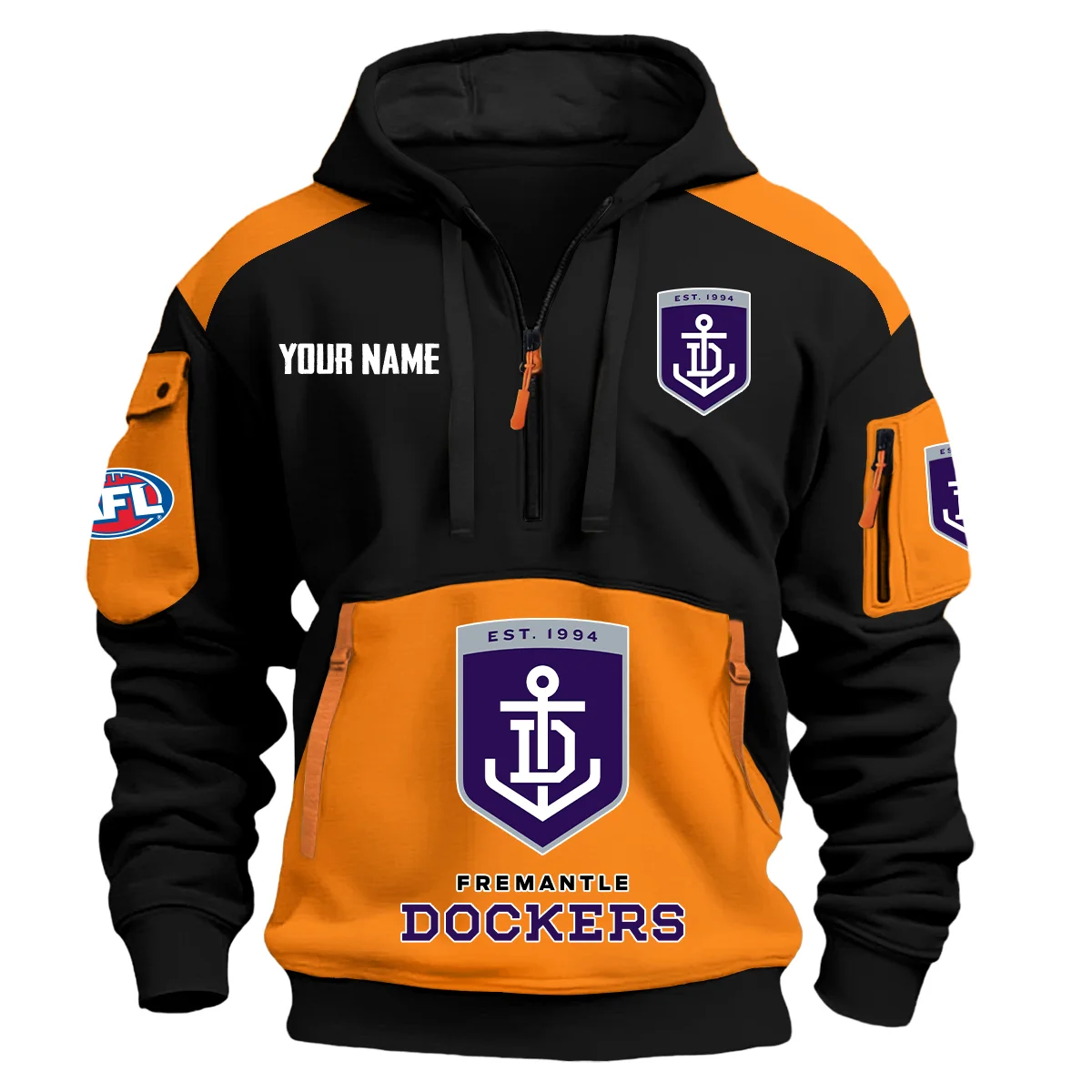 Fremantle Dockers Afl Exclusive Logo Hoodie Half Zipper Orange