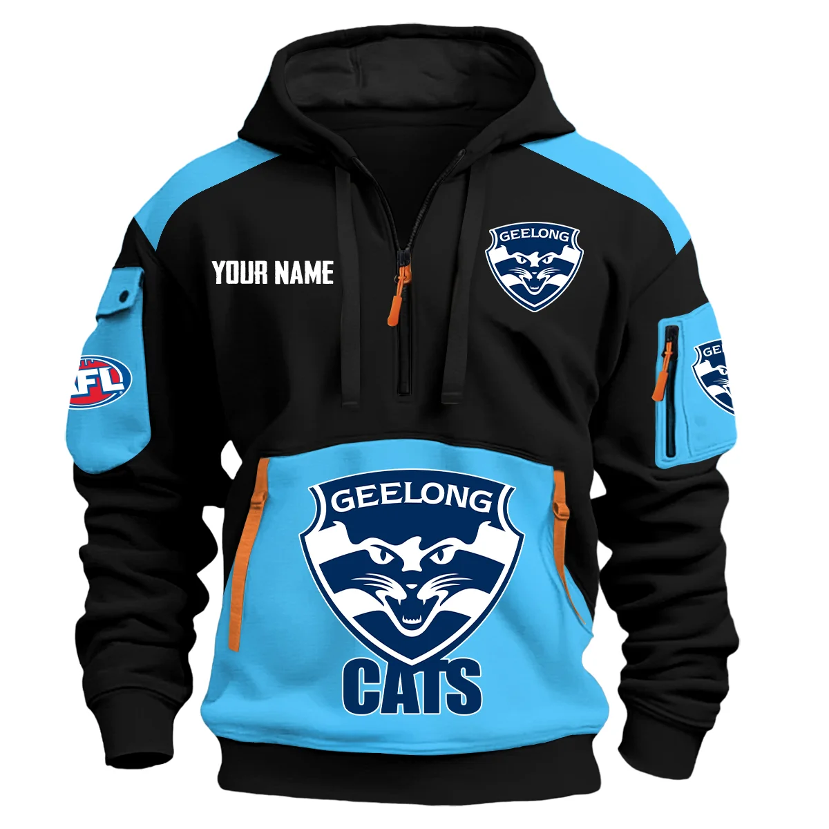 Geelong Cats Afl Exclusive Logo Hoodie Half Zipper Light Blue