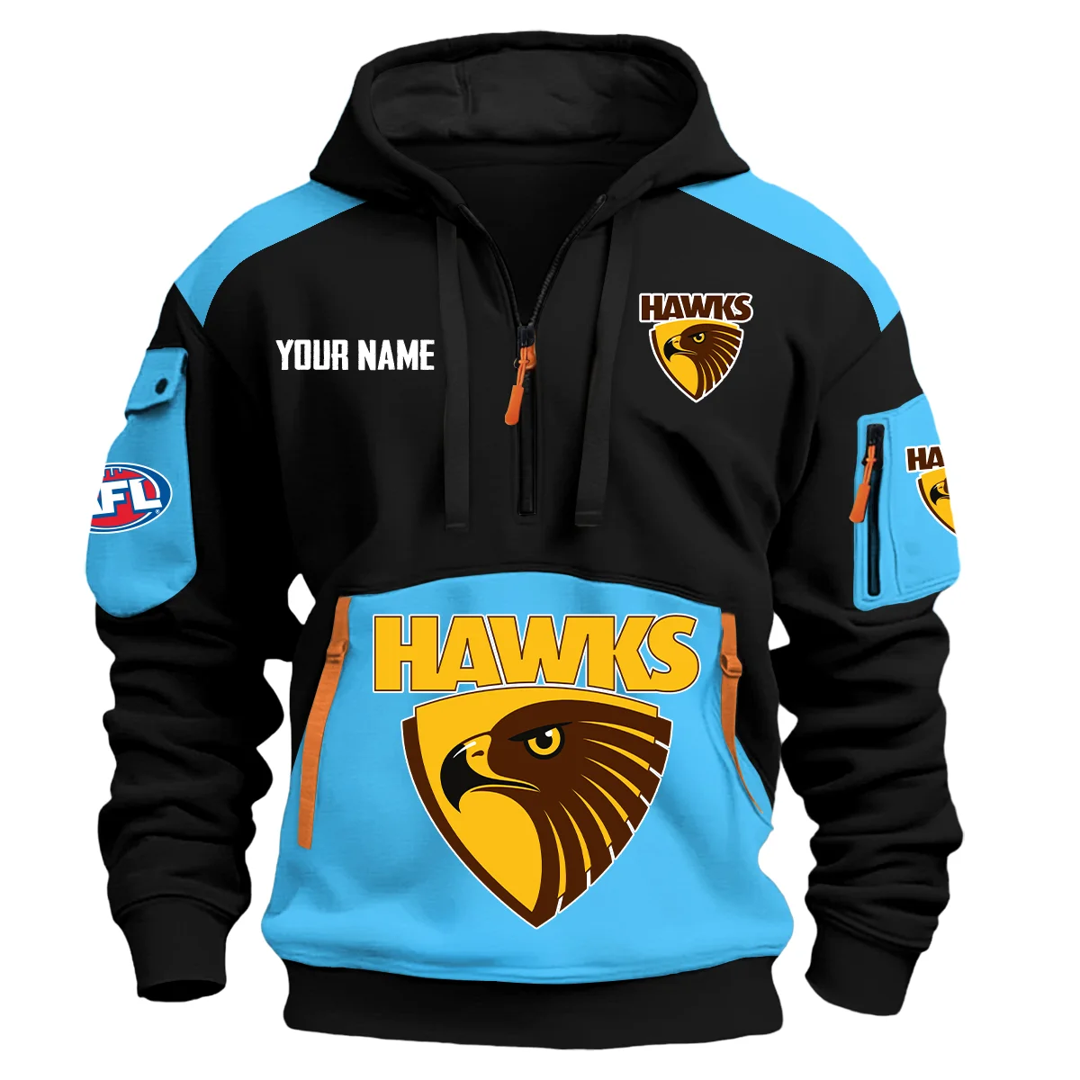 Hawthorn Hawks Afl Exclusive Logo Hoodie Half Zipper Light Blue