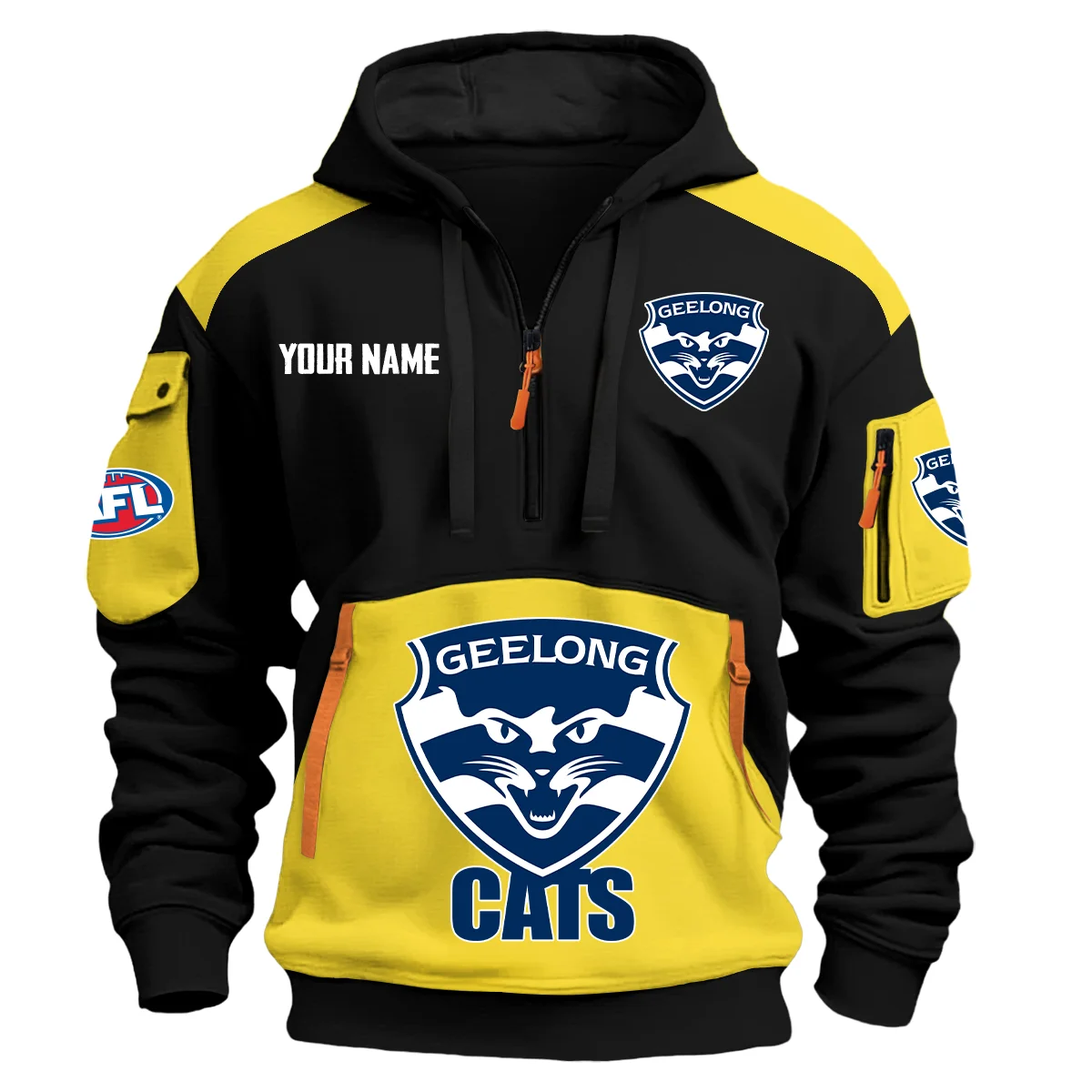 Geelong Cats Afl Exclusive Logo Hoodie Half Zipper Yellow