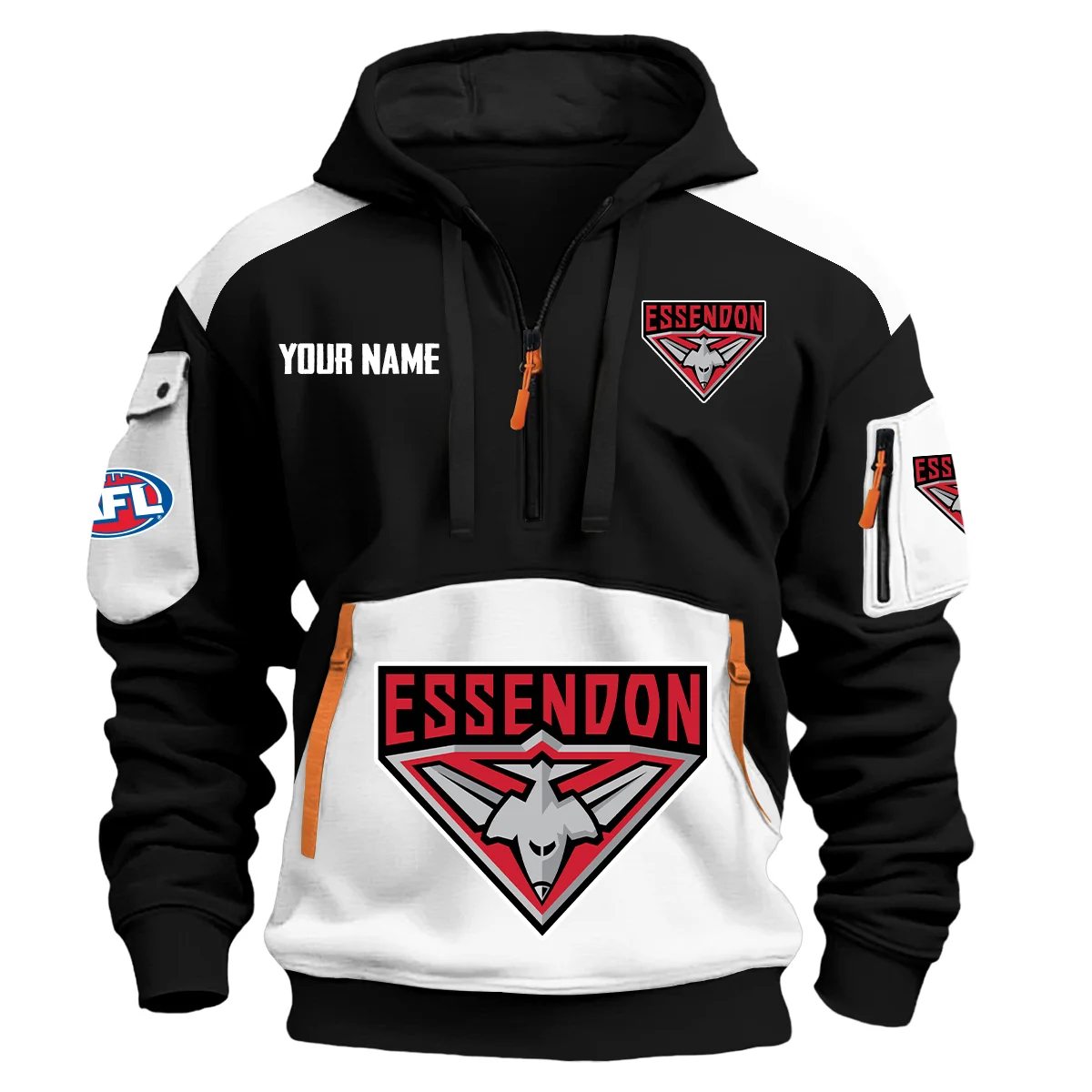 Essendon Bombers Afl Exclusive Logo Hoodie Half Zipper White