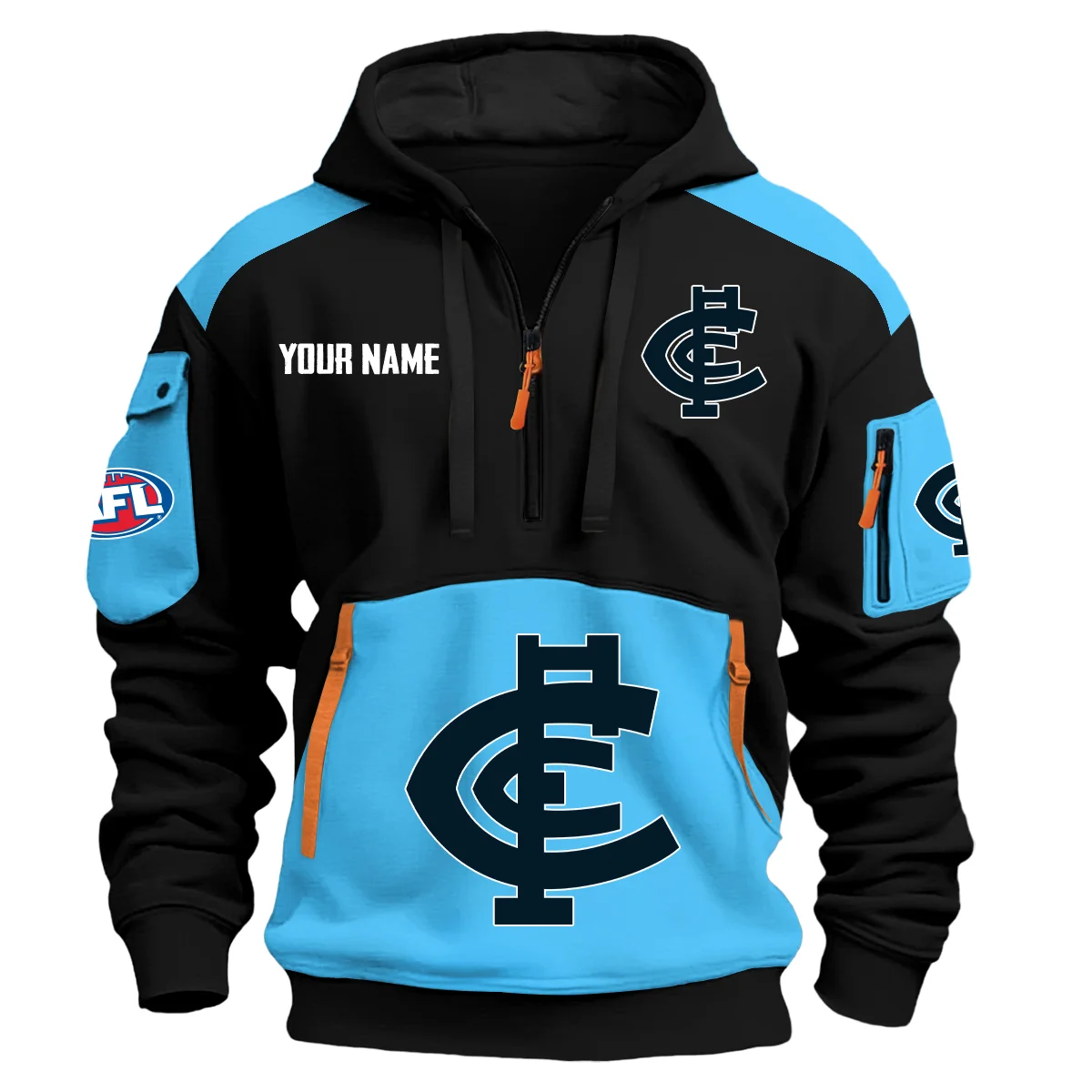 Carlton Blues Afl Exclusive Logo Hoodie Half Zipper Light Blue