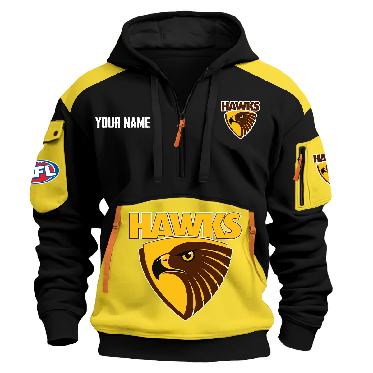 Hawthorn Hawks Afl Exclusive Logo Hoodie Half Zipper Yellow