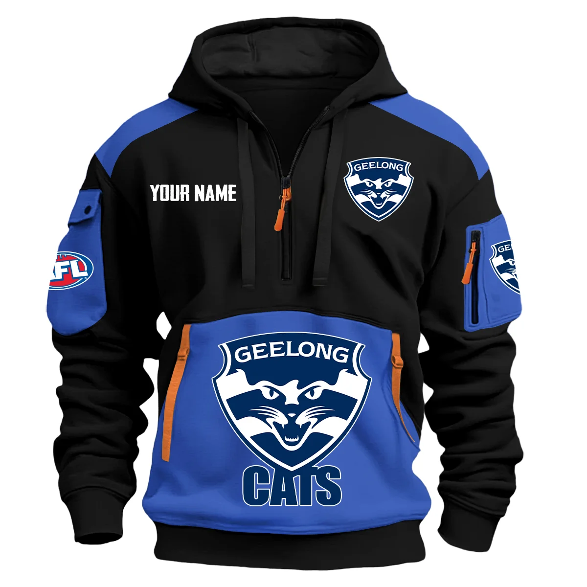 Geelong Cats Afl Exclusive Logo Hoodie Half Zipper Blue