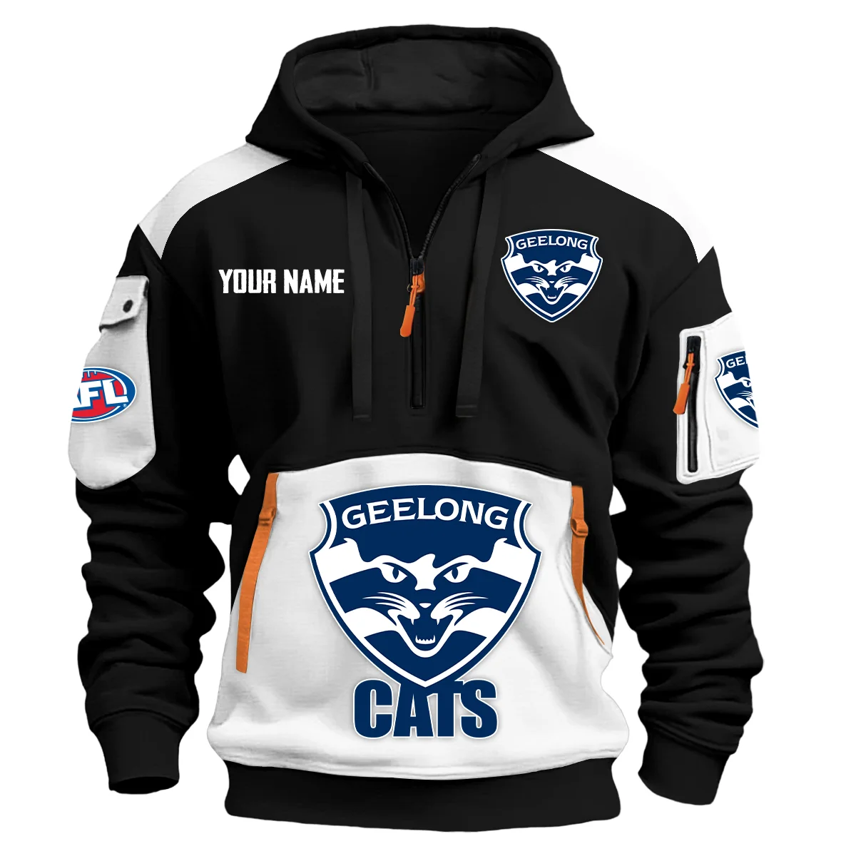Geelong Cats Afl Exclusive Logo Hoodie Half Zipper White