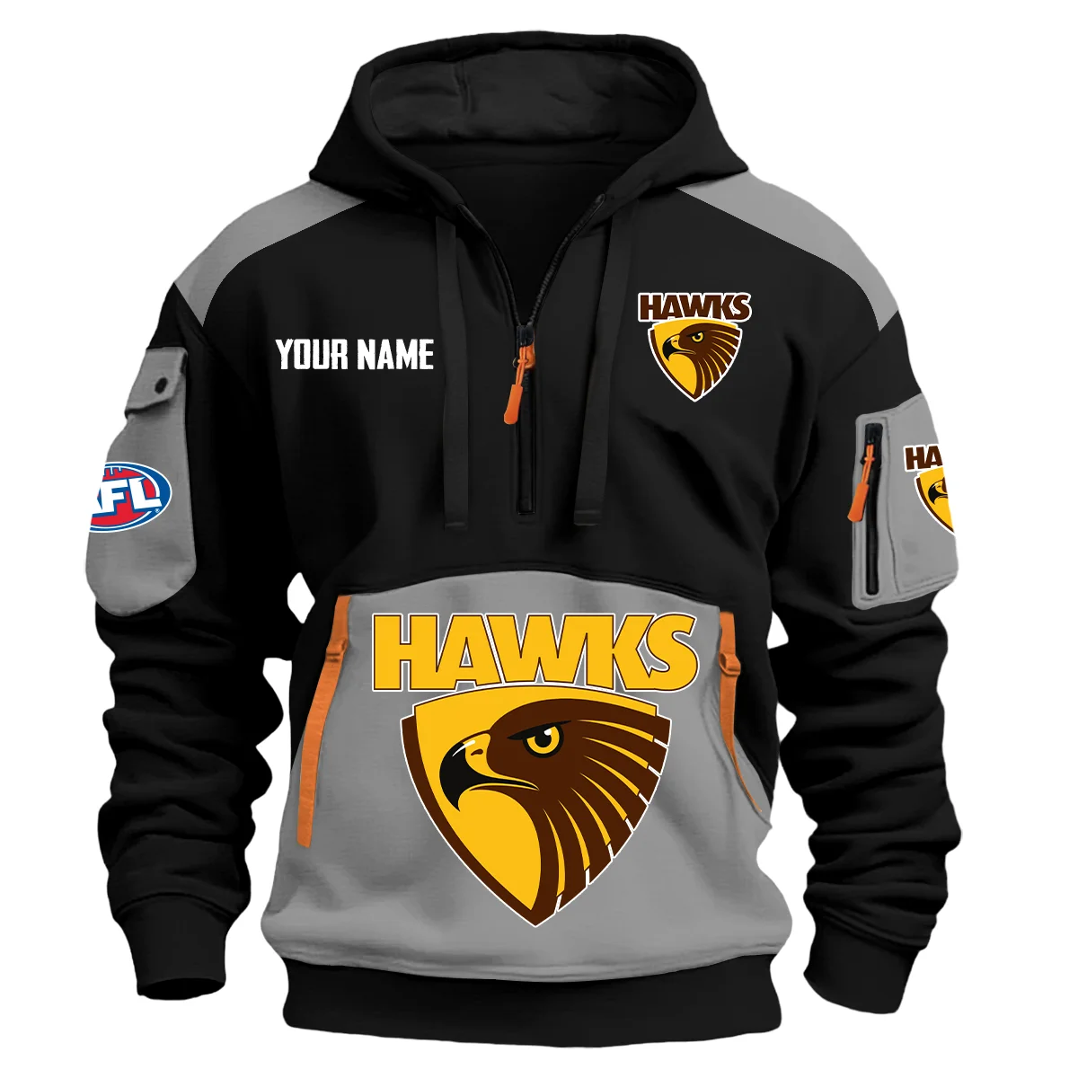Hawthorn Hawks Afl Exclusive Logo Hoodie Half Zipper Gray