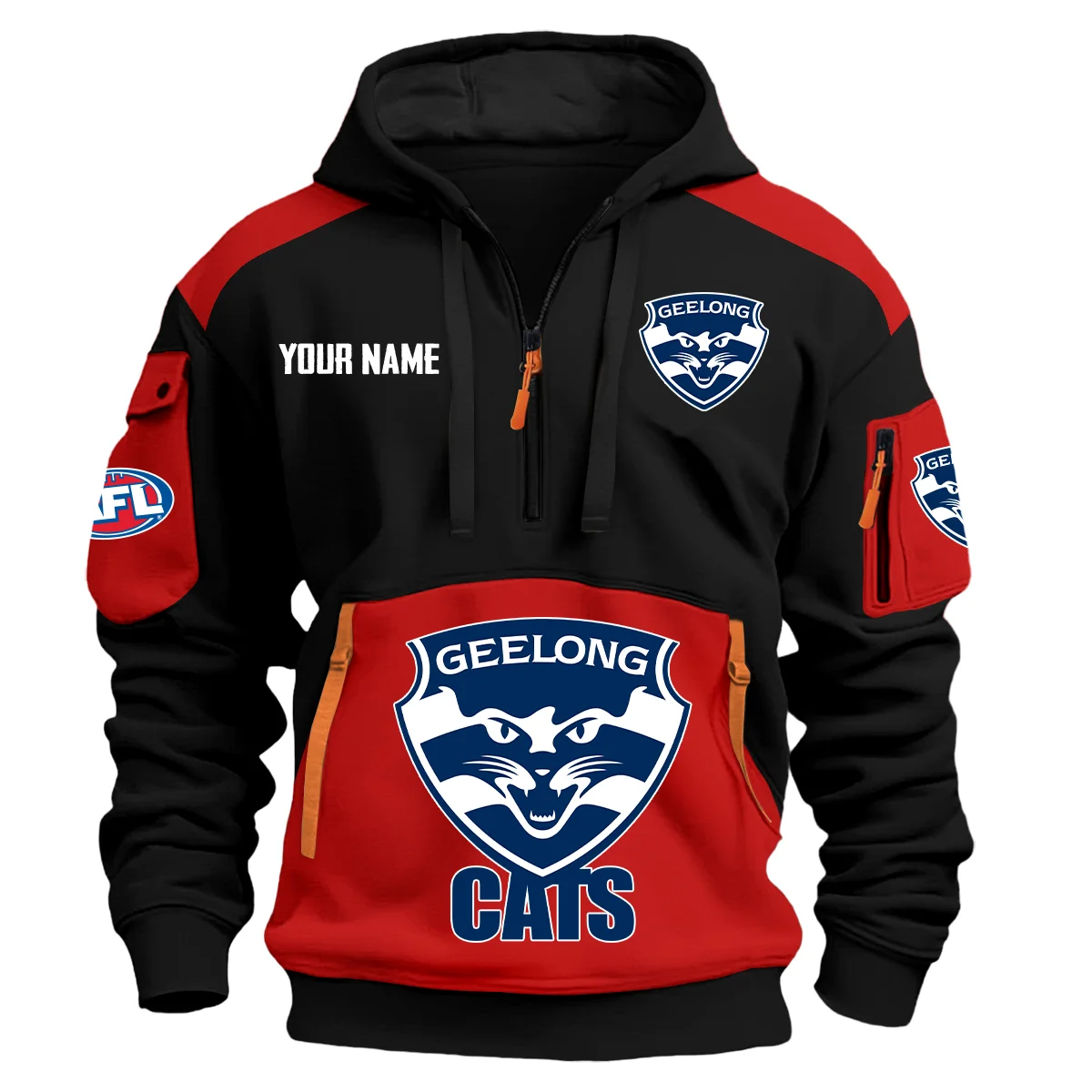 Geelong Cats Afl Exclusive Logo Hoodie Half Zipper Red