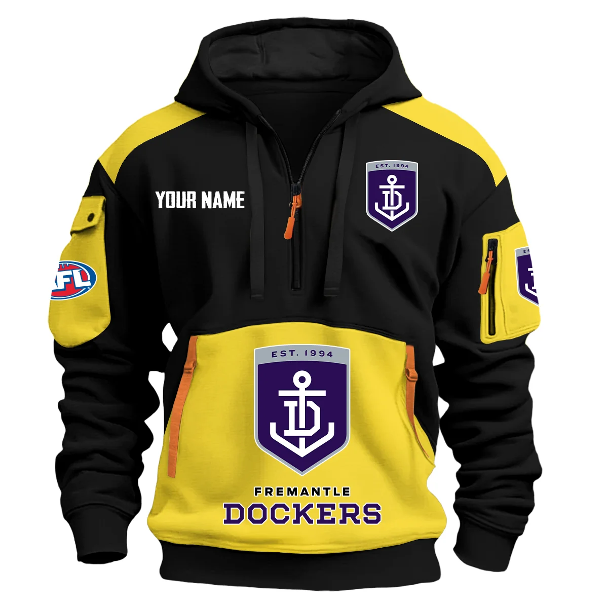 Fremantle Dockers Afl Exclusive Logo Hoodie Half Zipper Yellow
