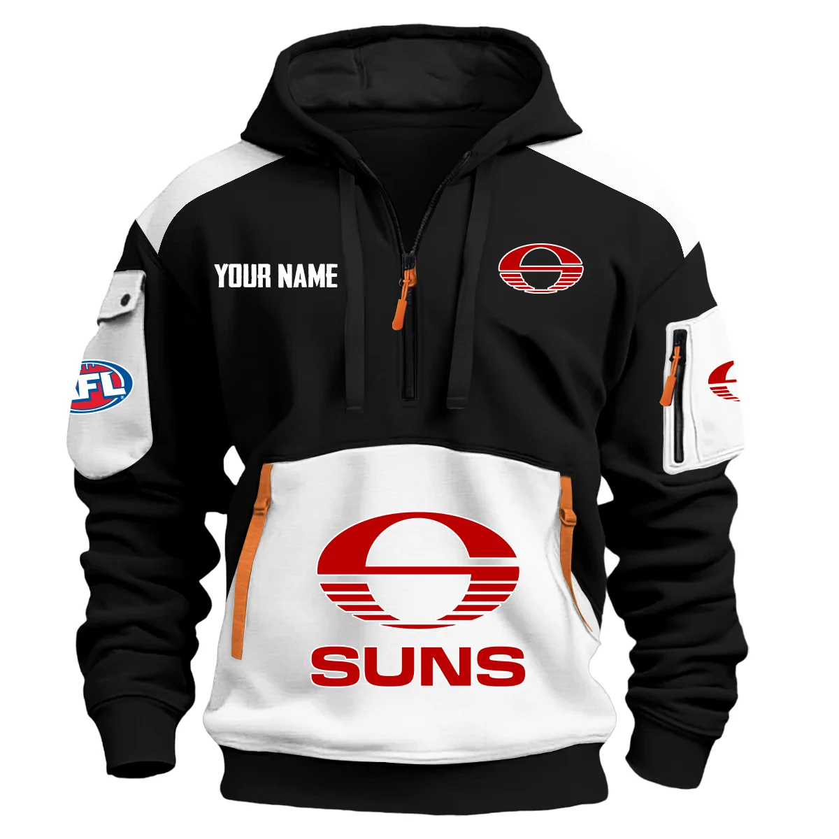 Gold Coast Suns Afl Exclusive Logo Hoodie Half Zipper White