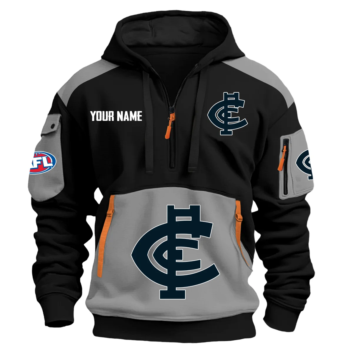Carlton Blues Afl Exclusive Logo Hoodie Half Zipper Gray