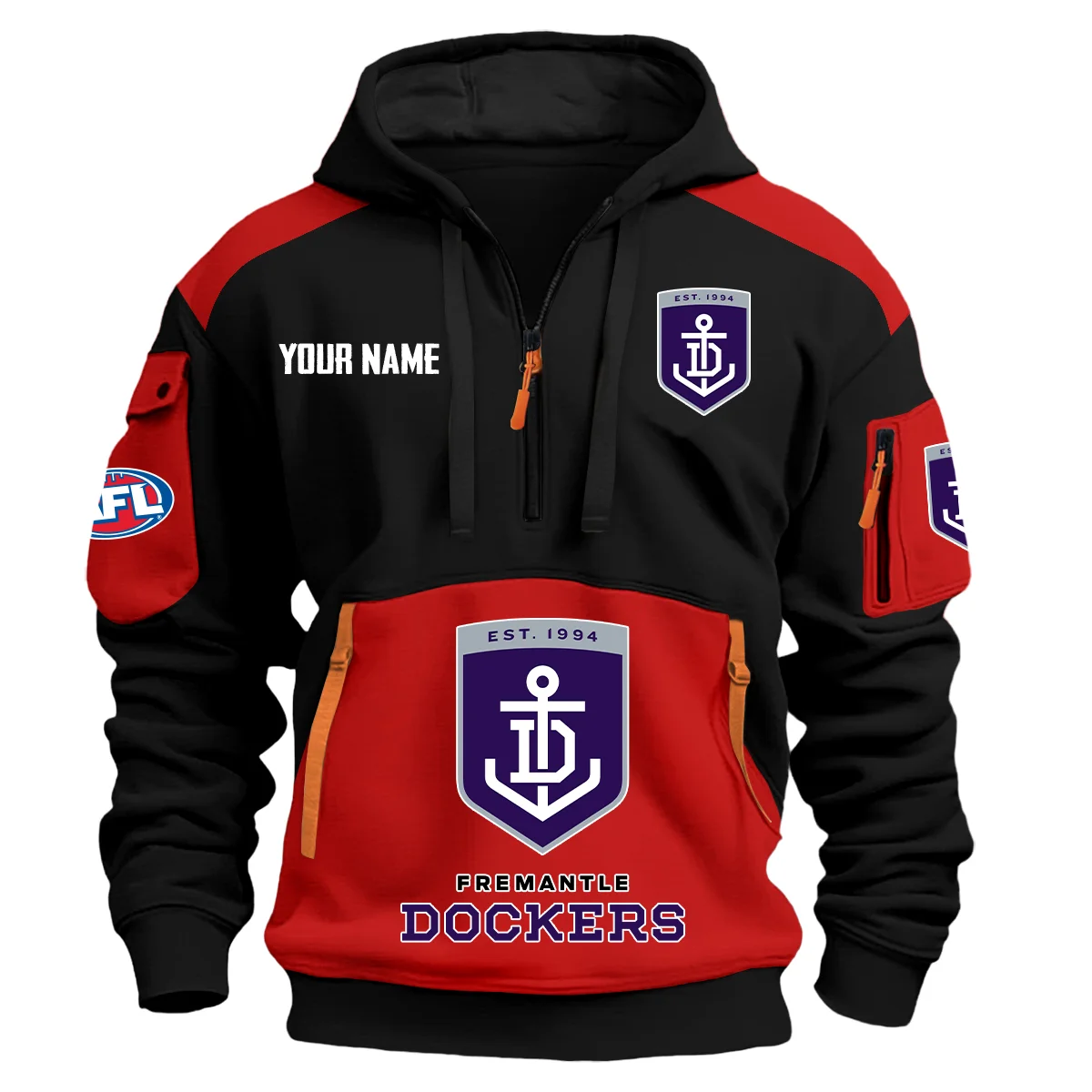 Fremantle Dockers Afl Exclusive Logo Hoodie Half Zipper Red
