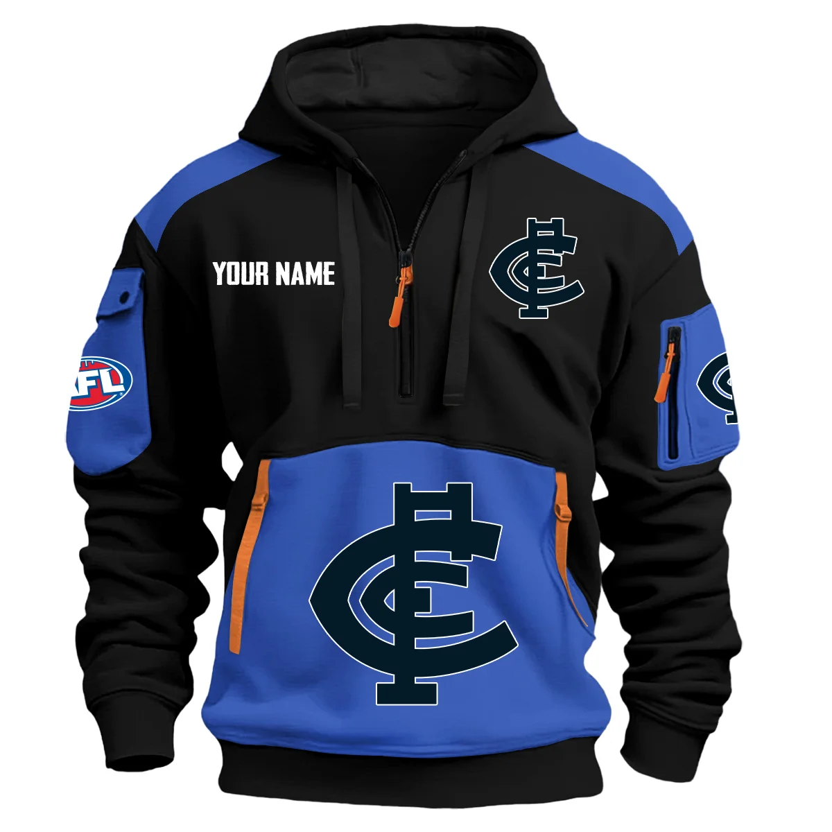 Carlton Blues Afl Exclusive Logo Hoodie Half Zipper Blue