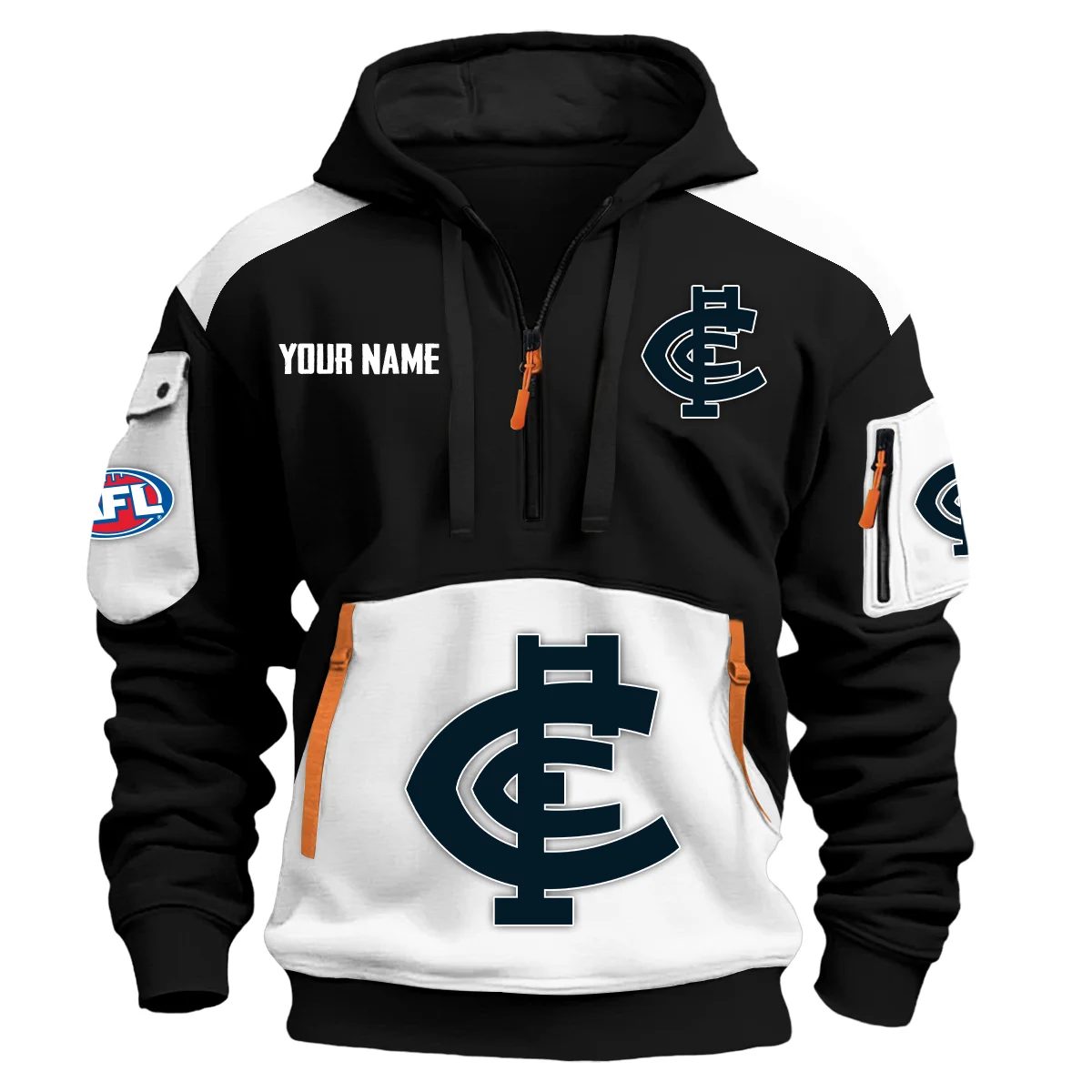 Carlton Blues Afl Exclusive Logo Hoodie Half Zipper White