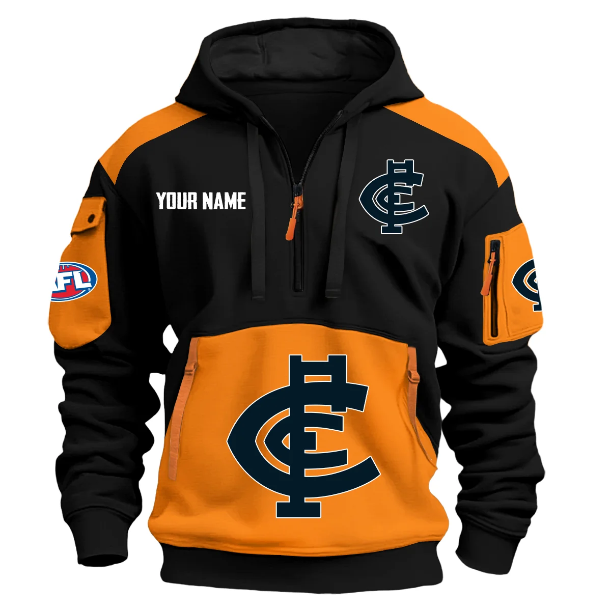 Carlton Blues Afl Exclusive Logo Hoodie Half Zipper Orange