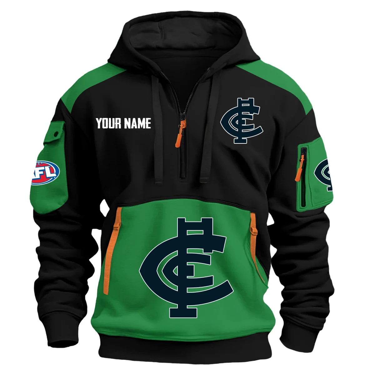 Carlton Blues Afl Exclusive Logo Hoodie Half Zipper Green