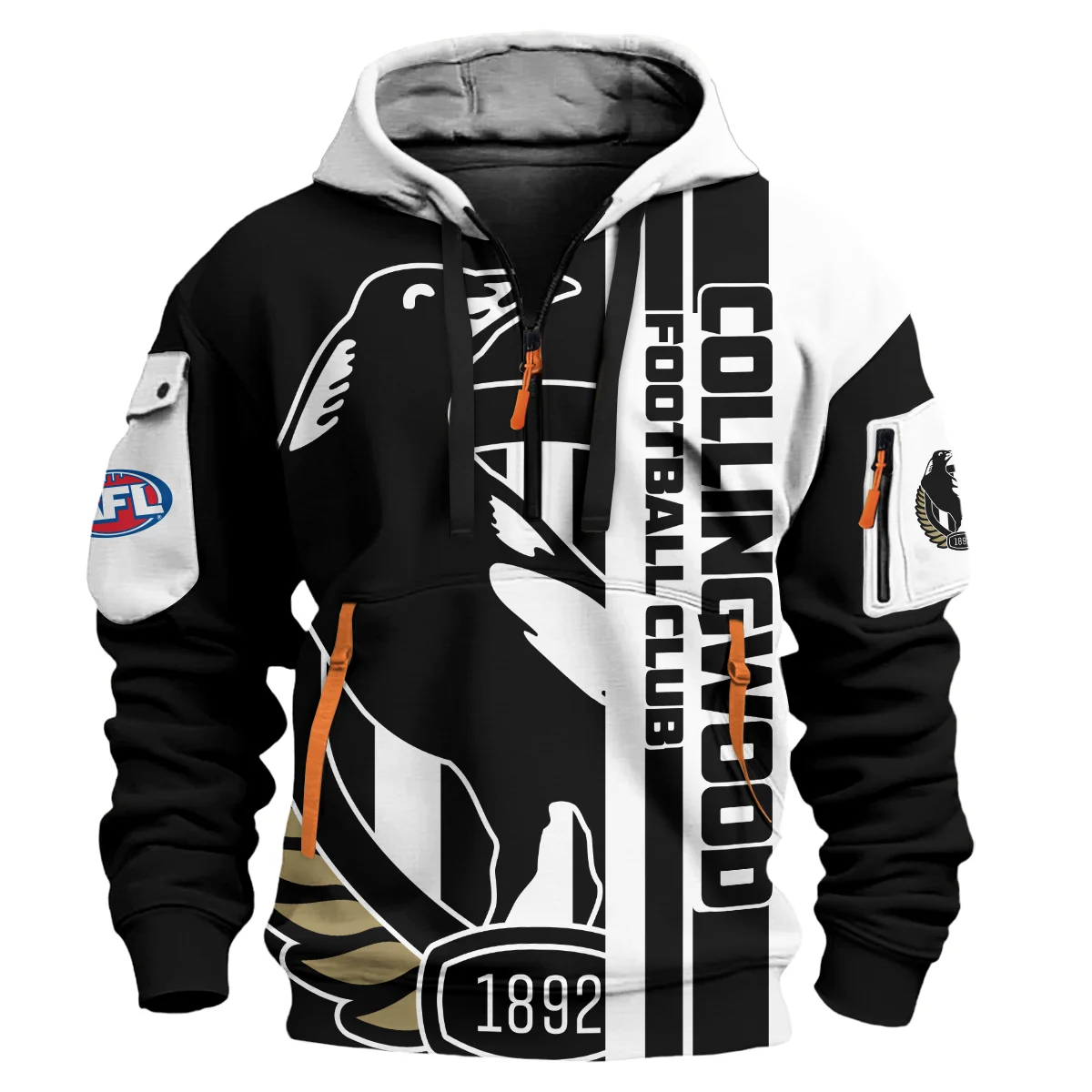 Collingwood Magpies Australian Football League Exclusive Logo Hoodie Half Zipper