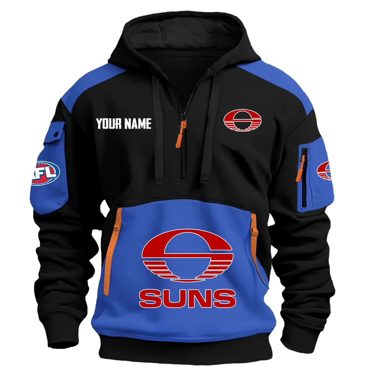 Gold Coast Suns Afl Exclusive Logo Hoodie Half Zipper Blue