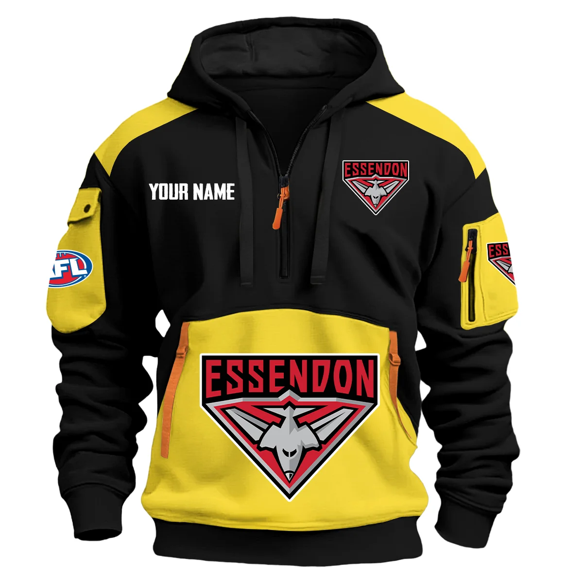 Essendon Bombers Afl Exclusive Logo Hoodie Half Zipper Yellow