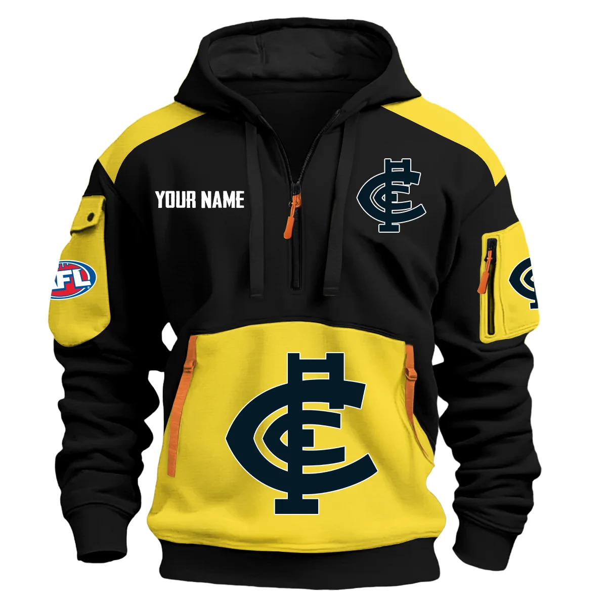 Carlton Blues Afl Exclusive Logo Hoodie Half Zipper Yellow